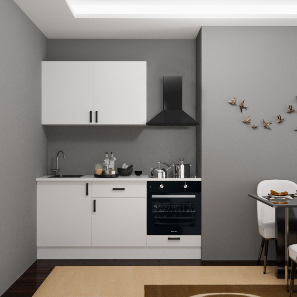 Cucina Asti 180 cm. reversibile elettrodomestici inclusi colore bianco e maniglie in metallo nero Effezeta