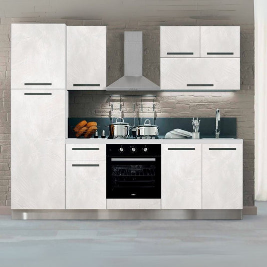 Cucina bloccata Molly con cassa bianca e base e pensili spatolato 255x216H cm elettrodomestici inclusi Effezeta