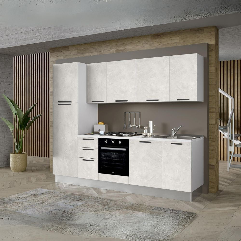 Cucina Folk 270x217 H con lavastoviglie in bianco spatolato Effezeta