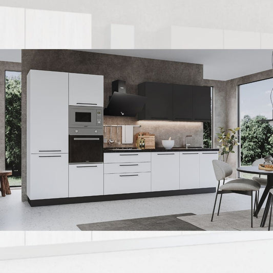 Cucina Iris Lusso 360 cm bianco opaco grigio antracite con elettrodomestici reversibile