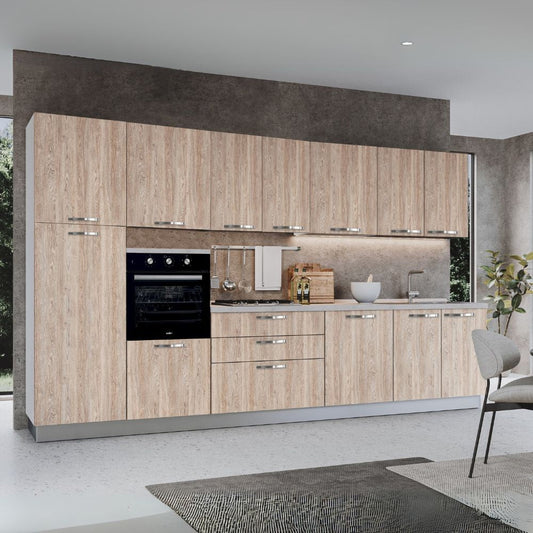 Cucina reversibile Petunia base 360 cm con elettrodomestici inclusi colore rovere gessato naturale Effezeta