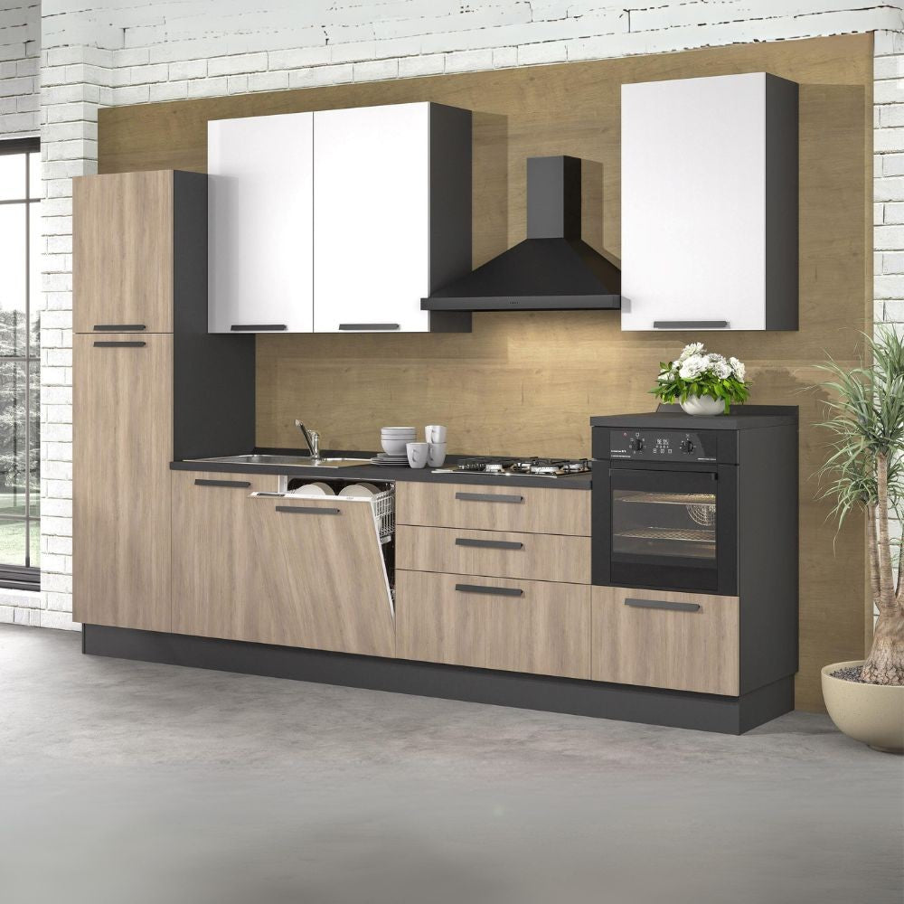 Cucina Sinki reversibile 330x216/240 H con cassa colore antracite basi gordon e pensili bianco con lavastoviglie Effezeta