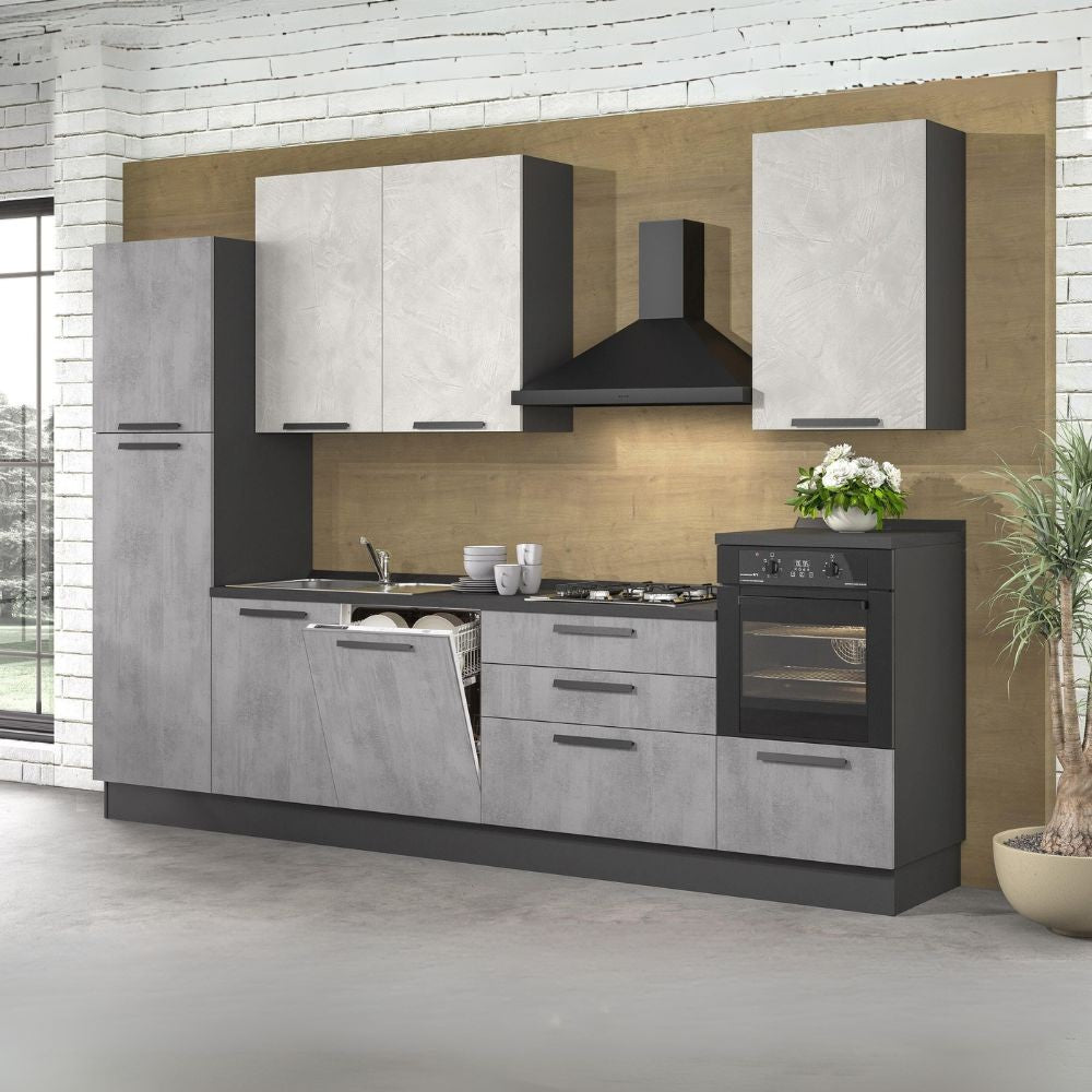 Cucina Sinki reversibile 330x216/240 H con cassa colore antracite basi ossido e pensili spatolato con lavastoviglie Effezeta