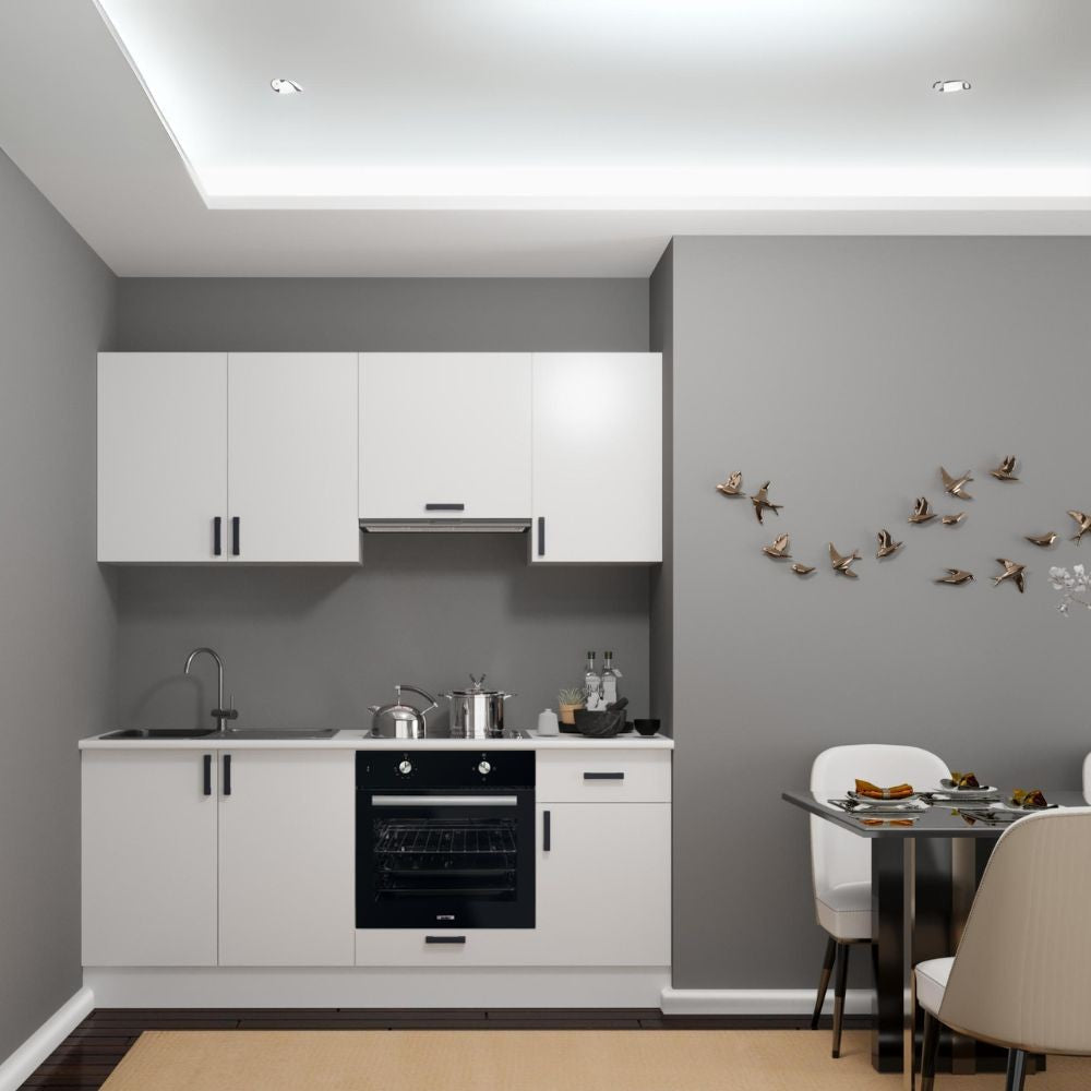 Cucina Taurus 195 cm. elettrodomestici inclusi colore bianco con maniglie in metallo nero Effezeta