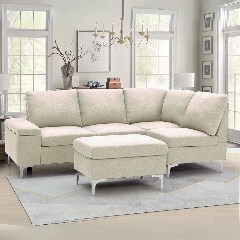 Divano angolare destro Dina con bracciolo apribile contenitore colore beige Effezeta