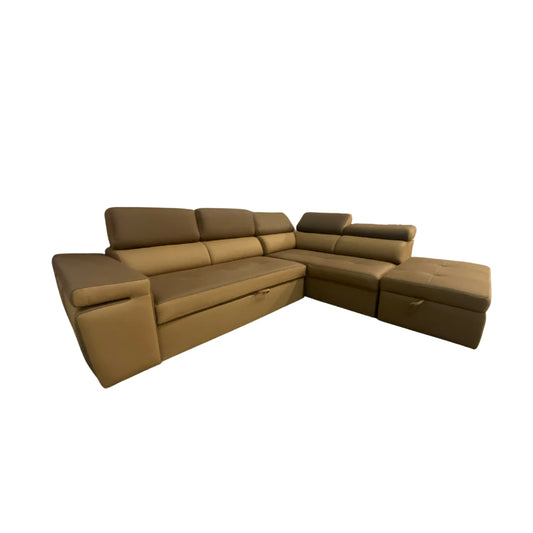 Divano angolare Gisella Mozart con pouff contenitore destro 285x238 mozart 7 beige e mozart 5 brown