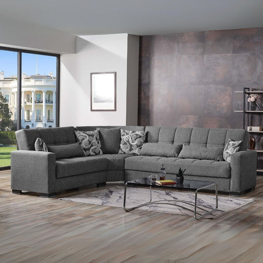 Divano angolare reversibile Fermina Wedge con doppio letto e doppio contenitore in Crown 18 grigio Effezeta