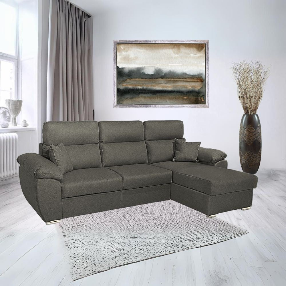 Divano Como II con penisola contenitore in tessuto giulia9713 grigio Effezeta
