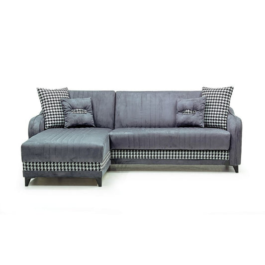 Divano con penisola contenitore reversibile Laos grigio 246x138x92 H