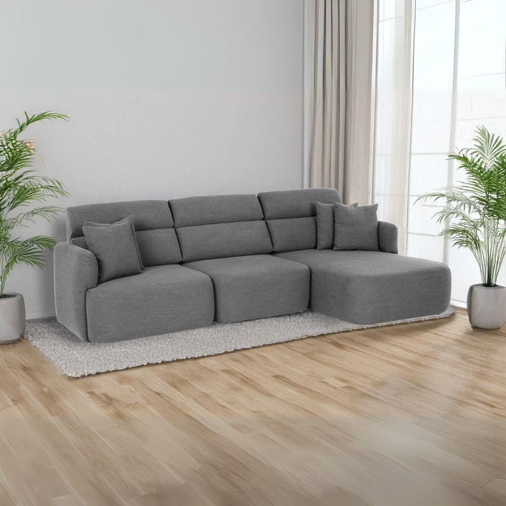 Divano con penisola reversibile Koda con seduta traslante in tessuto Vardo G1312 grigio scuro Effezeta