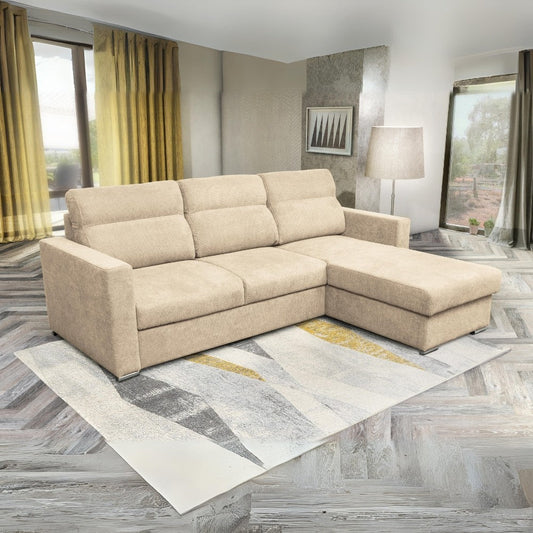 Divano Kendall con penisola reversibile letto estraibile beige Barrel 04 Effezeta