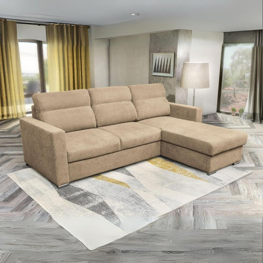 Divano Kendall con penisola reversibile letto estraibile cappuccino Barrel 09 Effezeta