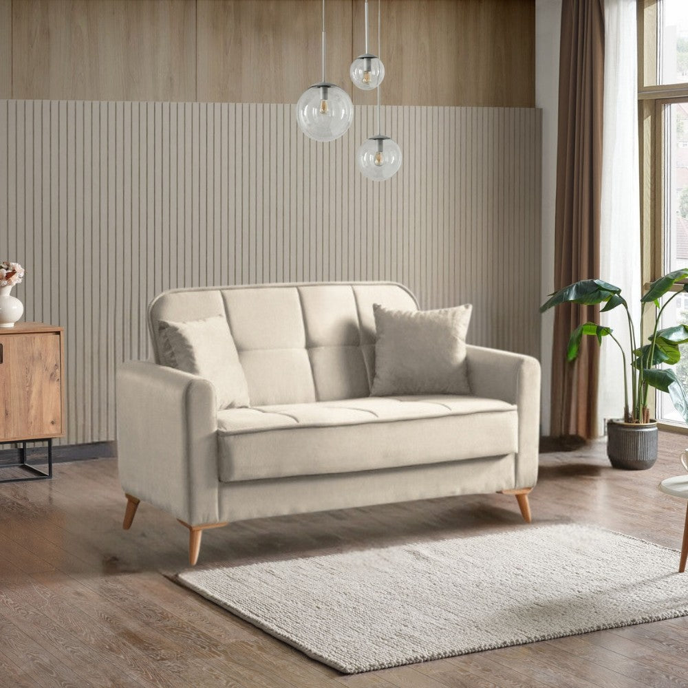 Divano letto 2 posti Marina contenitore colore Austin 2 beige con piedi in legno Effezeta