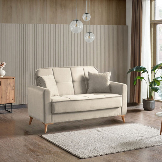 Divano letto 2 posti Marina contenitore colore Austin 2 beige con piedi in legno Effezeta