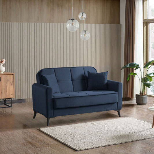 Divano letto 2 posti Marina contenitore in Austin 15 blu e piedi neri Effezeta