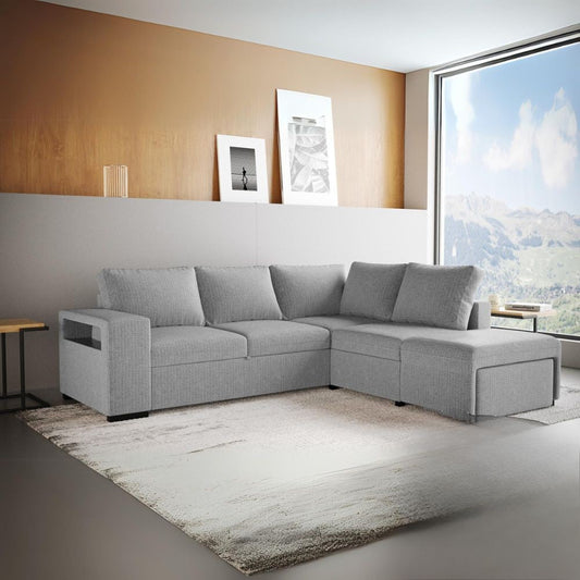 Divano letto angolare reversibile Jozzis con vano contenitore e pouf in tessuto Zenith C1756 grigio Effezeta