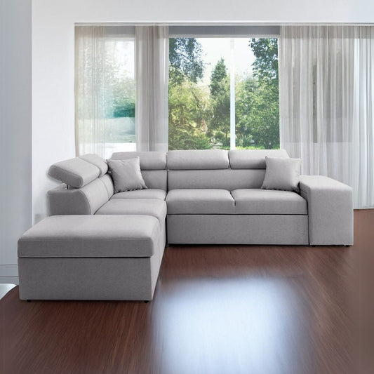 Divano letto angolare reversibile New Belen con contenitore e 2 pouff estraibili in tessuto Portland 90 grigio Effezeta