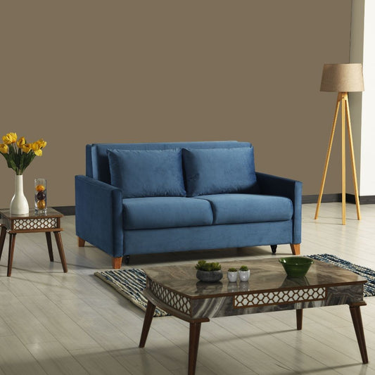 Divano letto Calion contenitore in Twist 12 light blue con piedi in legno Effezeta