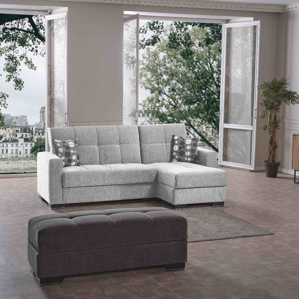 Divano letto con penisola Fermina Lounge con doppio contenitore in Crown 17 grigio chiaro Effezeta