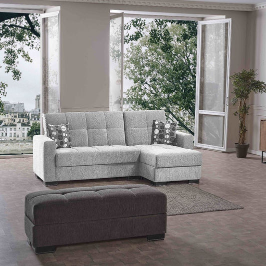 Divano letto con penisola Fermina Lounge con doppio contenitore in Crown 17 grigio chiaro Effezeta