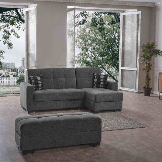 Divano letto con penisola Fermina Lounge con doppio contenitore in Crown 18 grigio Effezeta
