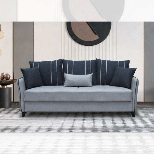 Divano letto contenitore Panama 3 posti colore grigio chiaro e cuscini grigio scuro Effezeta