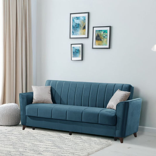 Divano letto Duca con contenitore in velluto colore blu Effezeta
