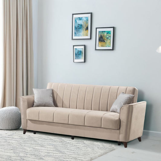 Divano letto Duca con contenitore in velluto colore crema Effezeta