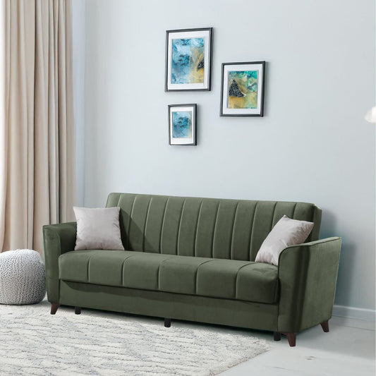 Divano letto Duca con contenitore in velluto colore verde Effezeta