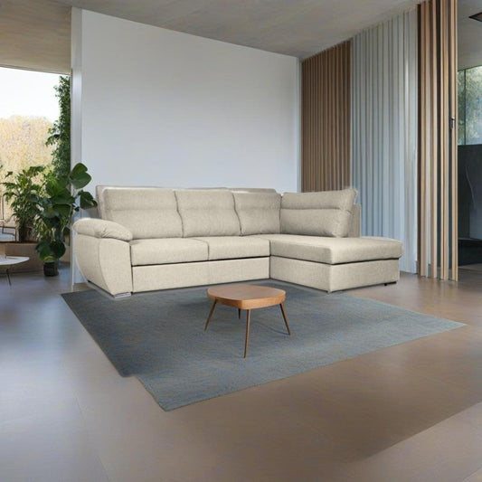 Divano letto Kendall III con penisola contenitore destro in tessuto Barrel 04 beige Effezeta