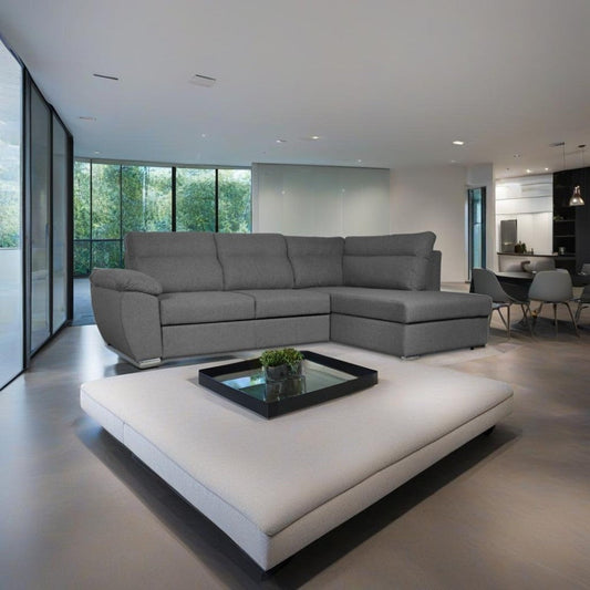 Divano letto Kendall III con penisola contenitore destro in tessuto Barrel 90 grigio Effezeta