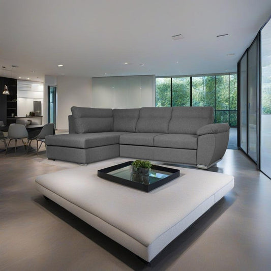 Divano letto Kendall III con penisola contenitore sinistro in tessuto Barrel 90 grigio Effezeta