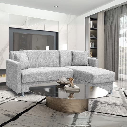 Divano letto Oasis con penisola contenitore reversibile in tessuto Mina 01 grigio chiaro Effezeta