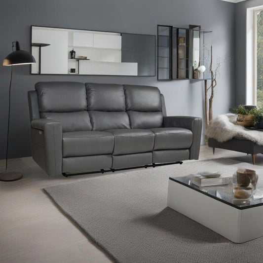 Divano recliner elettrici Claus 3 posti in vera pelle colore grigio scuro Effezeta