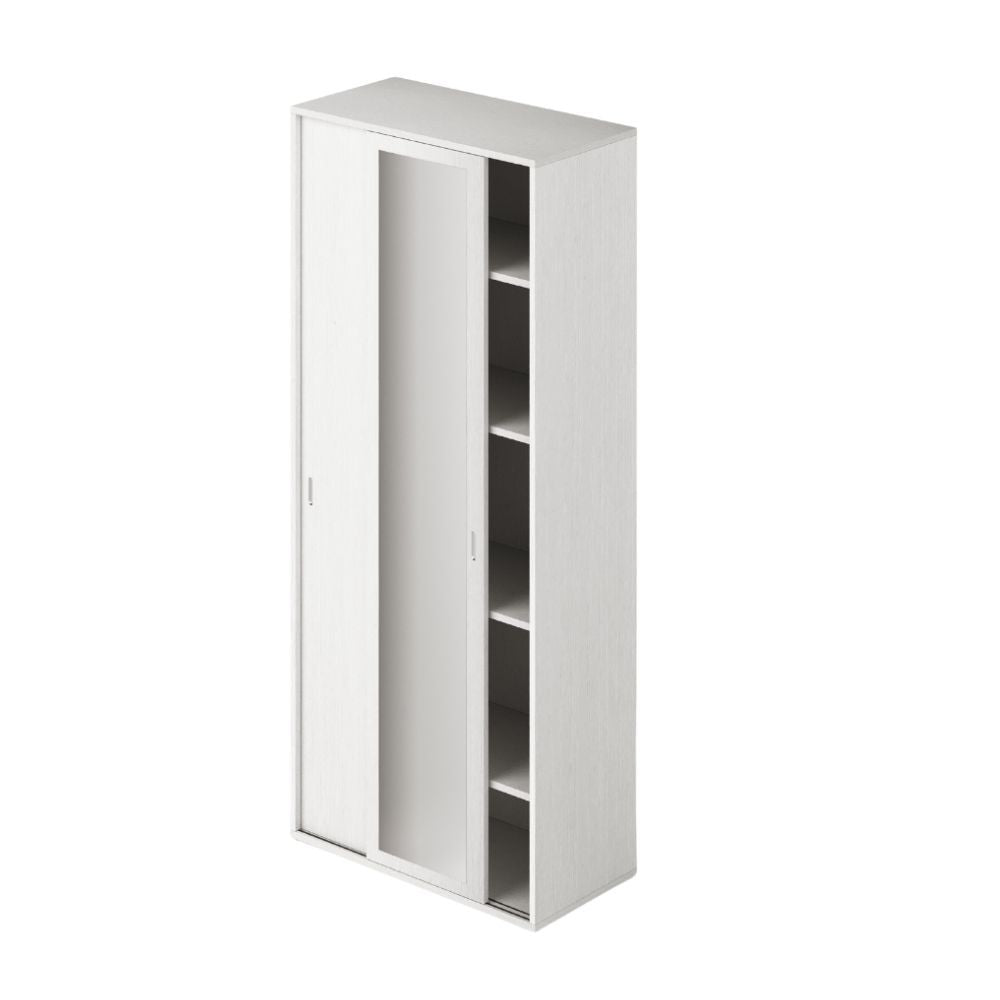 Ingresso modulo da 90 ante scorrevoli 1 anta bianco frassinato e 1 anta specchio con ripiani Effezeta