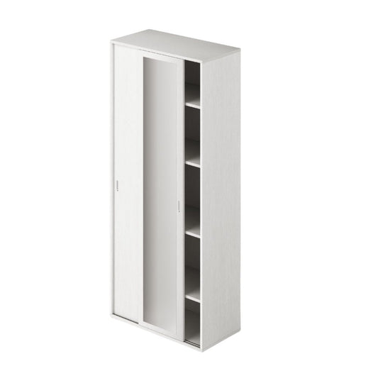 Ingresso modulo da 90 ante scorrevoli 1 anta bianco frassinato e 1 anta specchio con ripiani Effezeta