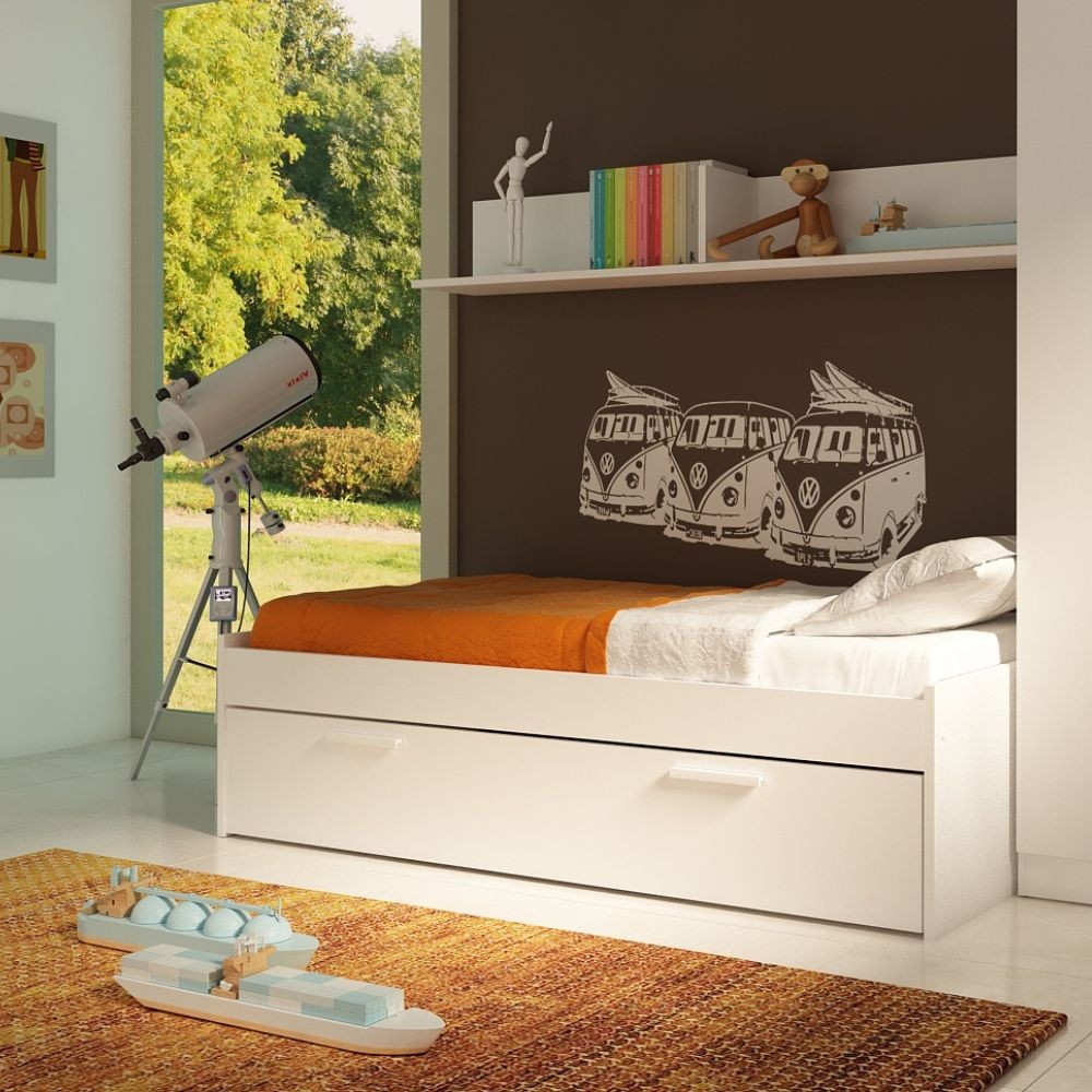 Letto singolo 1004 Blanco con cassettone estraibile Effezeta