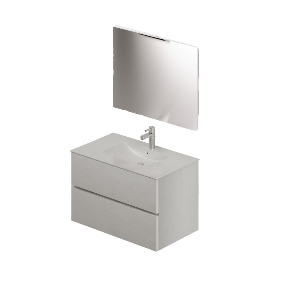 Mobile bagno con lavabo e specchio da 80 bianco frassinato Effezeta