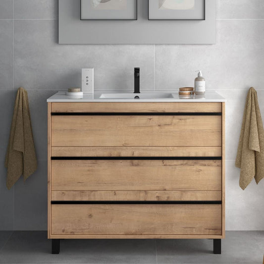 Mobile bagno Geco100 rovere ostippo con lavabo 3 cassetti 100x45x86h Effezeta
