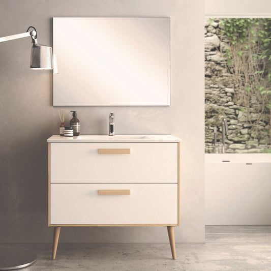 Mobile bagno Nordic con struttura in rovere e 2 cassetti bianchi Effezeta