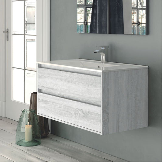Mobile bagno sospeso Bolton con 2 cassetti 80x45x48 cm colore rovere grigio ghiaccio Effezeta