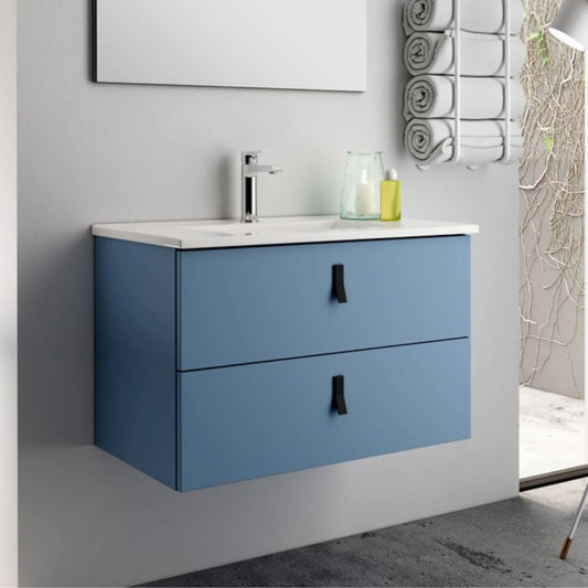 Mobile bagno sospeso Invicta con due cassetti colore blu e maniglie nere 60x48x45 cm. Effezeta