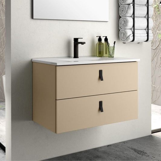 Mobile bagno sospeso Invicta con due cassetti colore cappuccino e maniglie nere 60x48x45 cm. Effezeta