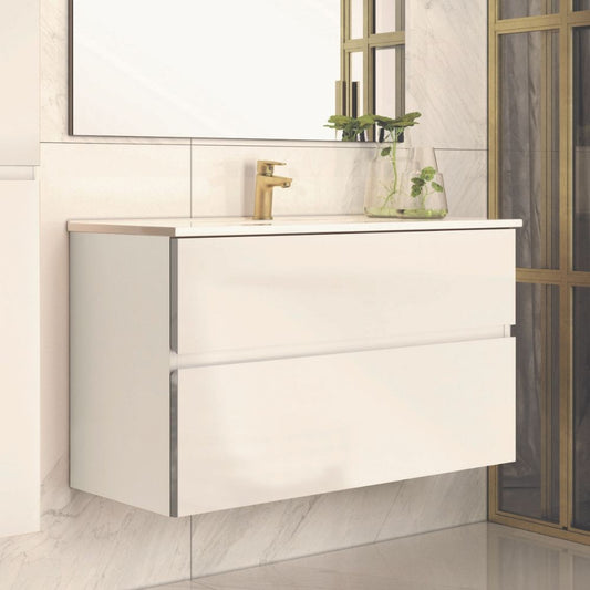 Mobile bagno sospeso Londres con due cassetti 100x45x59 cm colore bianco laccato Effezeta