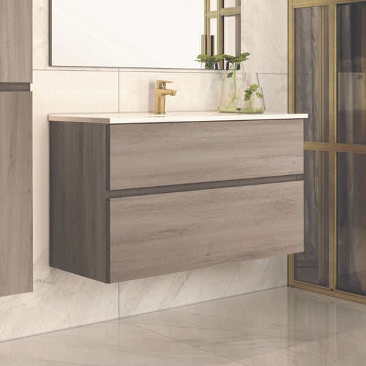 Mobile bagno sospeso Londres con due cassetti 100x45x59 cm colore rovere grigio Effezeta
