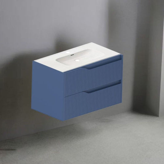 Mobile bagno sospeso Soho con due cassetti effetto cannettato colore azzurro 80x45x50 cm. Effezeta