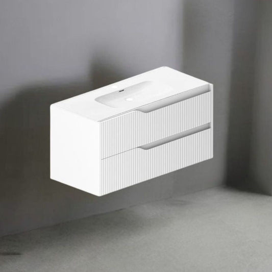 Mobile bagno sospeso Soho con due cassetti effetto cannettato colore bianco opaco 100x45x50 cm. Effezeta