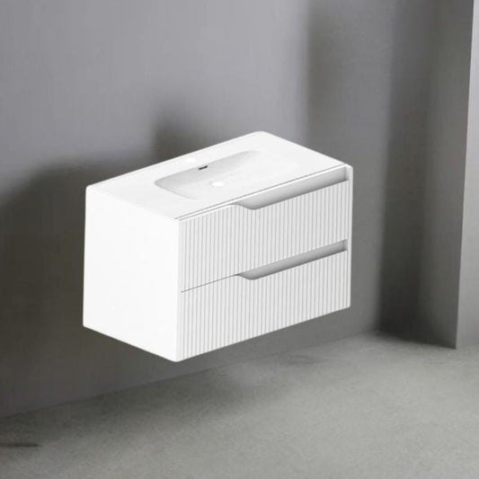Mobile bagno sospeso Soho con due cassetti effetto cannettato colore bianco opaco 80x45x50 cm. Effezeta