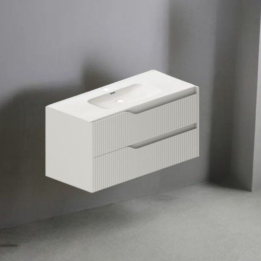 Mobile bagno sospeso Soho con due cassetti effetto cannettato colore cashmere opaco 100x45x50 cm. Effezeta