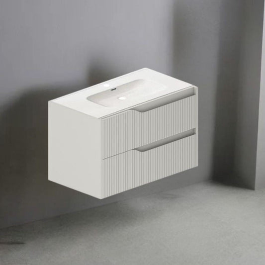 Mobile bagno sospeso Soho con due cassetti effetto cannettato colore cashmere opaco 80x45x50 cm. Effezeta